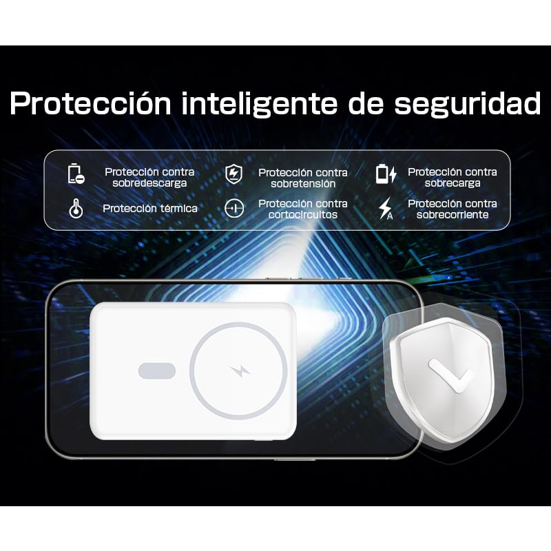 Powerbank 6800mAh con Carga inalámbrica 15W y Carga rápida 20W,Carga 2 Dispositivos por Type-C.Compatible con iOS 16/15/14/13/12 y Android,Ideal para emergencias y Viajes,Certificado PSE,Azul