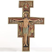 DevotedWalls 12 H San Damiano Crucifix,Catholic Francis of Assisi Style San Damiano Crucifix Cross for Wall, Detailed Hand-painted Catholic Crucifix for Wall Hanging,Resin San Damiano Cross for Altar or ShrineFull Color
