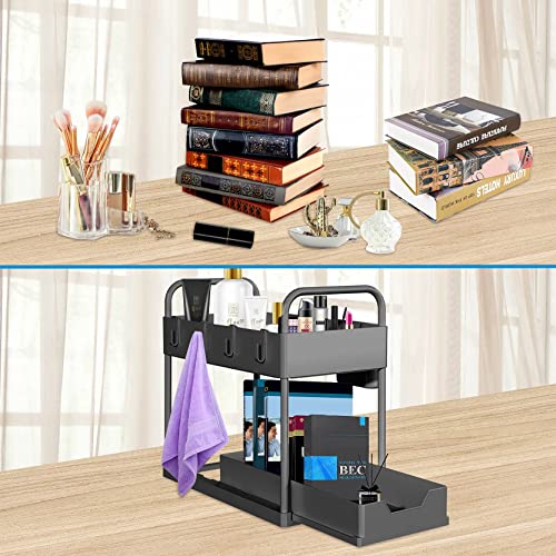 Scaffale Sottolavello Portaoggetti Sotto Lavandino da Cucina HILEYOLLA Organizzatore Sotto Lavabo Mobiletto da Bagno Ripiano Sotto il Lavandino a 2 Ripiani per Cosmetici, Spezie, Trucco (Nero) - Image 5