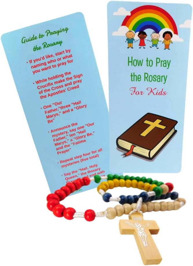 Westmon Works How to Pray the Rosary Set for Kids with Wooden Beads Pamphlet and Large Instruction Holy Card for Children - Image 4