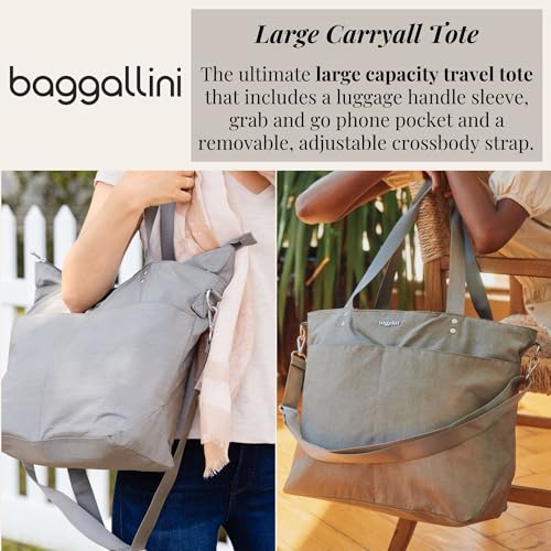 Image of Baggallini Carryall Tote - Lightweight Nylon Zipper Top Weekender Travel Beach Bag w /Luggage Sleeve