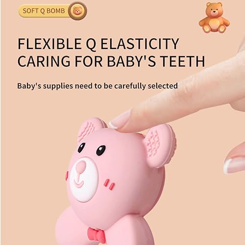 Miniatura 3 de Sonajero de dentición de oso bebé, juguete mordedor de silicona suave, marrón + gris