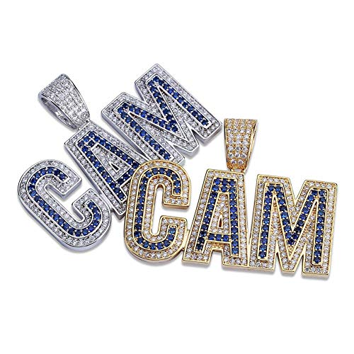 Kmasal Jewelry Men Bubble Letter Cam Pendant Hip Hop Iced Out Bling Micro-Pave Diamond Cz Crystal Zirconia Necklace 18K Gold Plated With 24 Inch Rope Chain (Gold) #TOP1