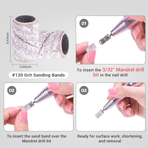 Image of MelodySusie 100 Pcs Nail Drill Bits Sanding Bands for Nail Drill 120 Medium Grit Nail File Sanding Bands for Acrylic Nails Gel Manicures and Pedicure