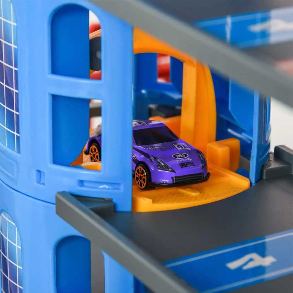 Bakaji Garaje gigante juguete para niños con 6 pisos, rampas de tobogán ascensor Pitstop y lavado de automóviles incluidos 10 coches + helicóptero tamaño 92 x 46 x 71 cm