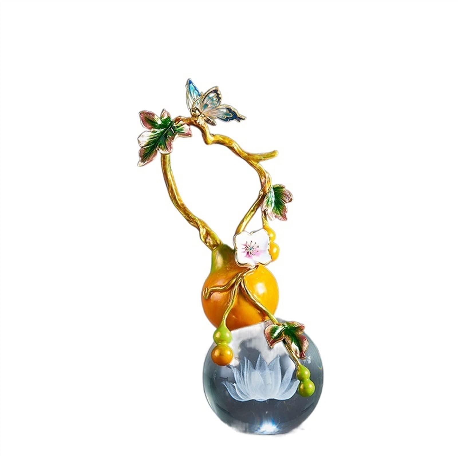 BHGFYXBS Tabletop Figurines Desktop Statue Ornament Crystal Ball Laser Carving Decoration Home Decoration Ornament Bedroom Gourd Shape Decoration Office Knickknacks,Orange-S