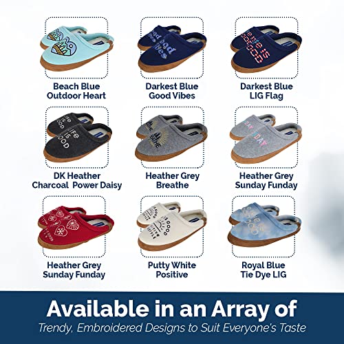 Life Is Good Women's Moccasin Slippers, 303593W - Suede & Fleece Open Back Indoor/Outdoor Slip-Ons - Plush & Cozy Slides With Soft Foam & Rubber Soles Stylish & Comfy Available In Different Designs (Beach Blue - Outdoor Heart - Size 8) #TOP7