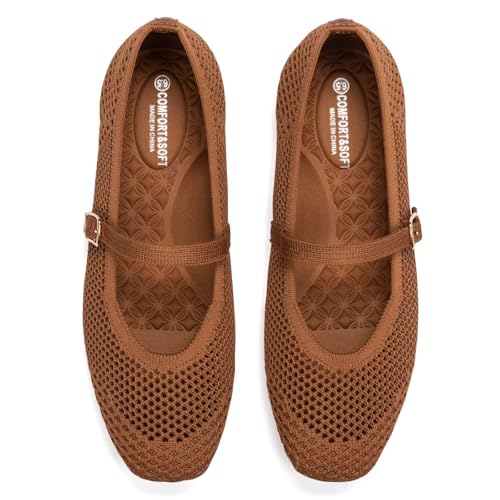 Image of Frank Mully Womens Casual Flat Shoes Square Toe Shoes Knitted Mesh Flat Comfort Work Flat Shoes for Daily Washable