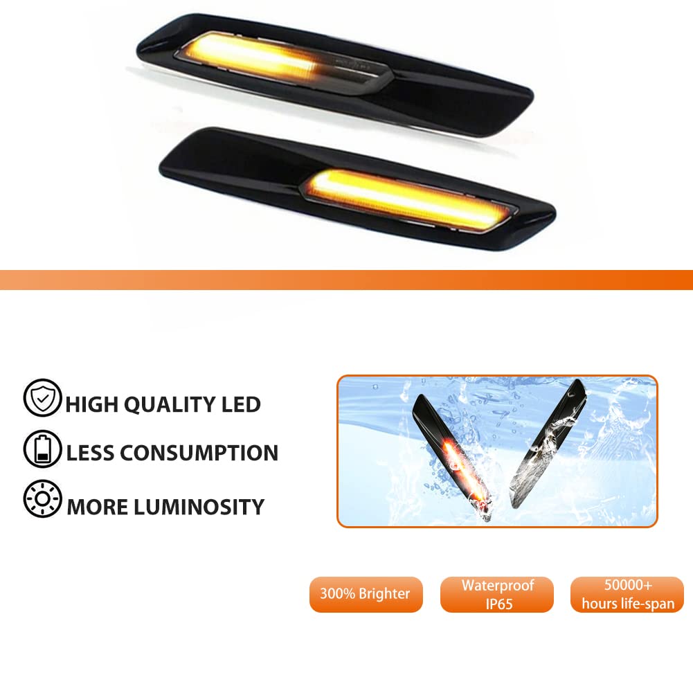 ADIIL Black F10 Style Smoked Lens Front Fender Sequential Amber LED Turn Signal Lamp Side Marker Lights Assembly For BMW 1 3 5 Series E82 E88 E90 E91 E92 E93 E60 E61