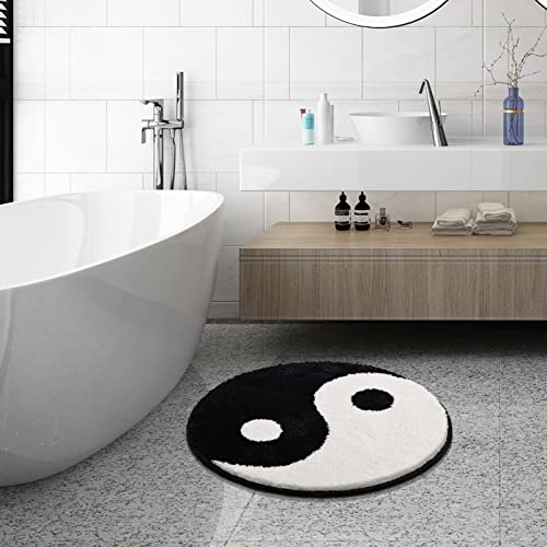 Truedays Yin Yang Bath Mat For Bathroom Floor, Circle Black And White Anti Slip Bath Rug, Round Ultra Soft And Fluffy Machine Washable Bathroom Rugs #TOP4