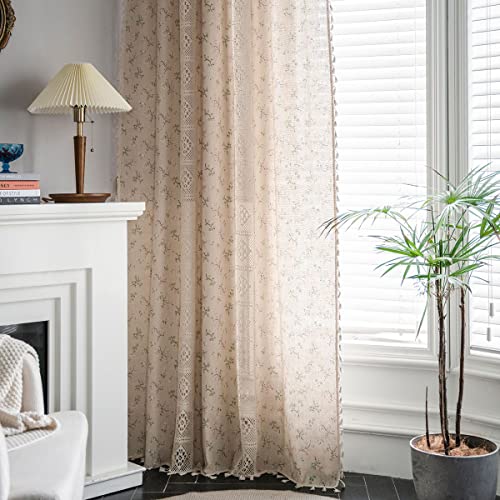 Colorigan 2 Panels Boho Semi Blackout 63 84 96 Inches Length Curtains Set,Farmhouse 59" W Country Flowers Linen Long Window Curtain For Living Room, Dining Room, Bedroom, Kitchen Drapes #TOP1