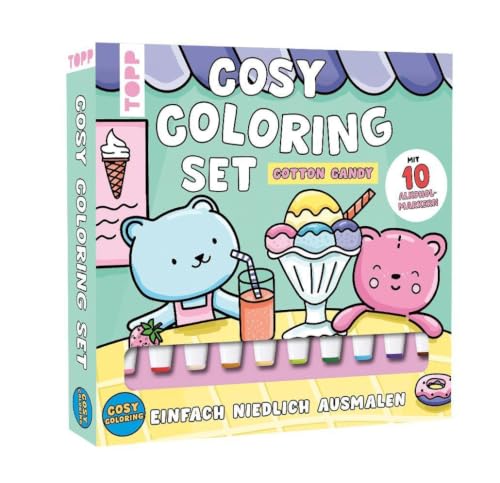 Cosy Coloring Cotton Candy Ausmalset - Einfach niedlich ausmalen: Ausmalbuch mit supersüßen Ausmalmotiven und 10 Alkoholmarkern