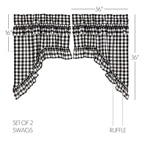 VHC-Brands-Annie-Buffalo-Check-Cotton-Farmhouse-Kitchen-Curtains-Rod-Pocket-Hanging-Loops-Ruffling-Swag-Pair-Black-Country VHC Brands Annie Buffalo Check Cotton Farmhouse Kitchen Curtains Rod Pocket Hanging Loops Ruffling Swag Pair Black Country