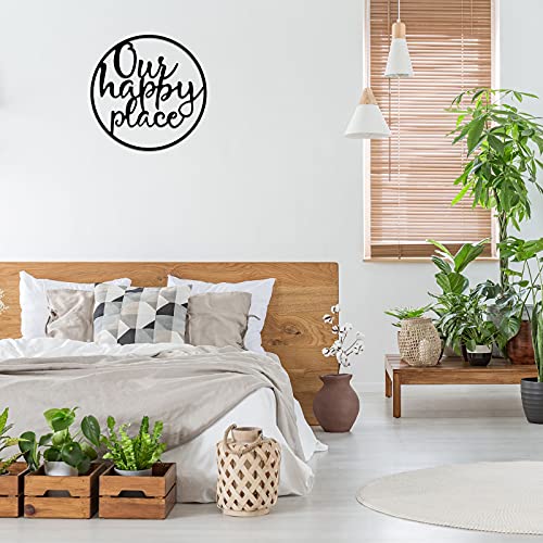 Hotop Our Happy Place Metal Wall Sign Metal Wall Hanging Art Outdoor Plaque Wall Decor Sign Lettering Metal Home Sign For Home Living Room, Bedroom, Kitchen, Shop And More #TOP4