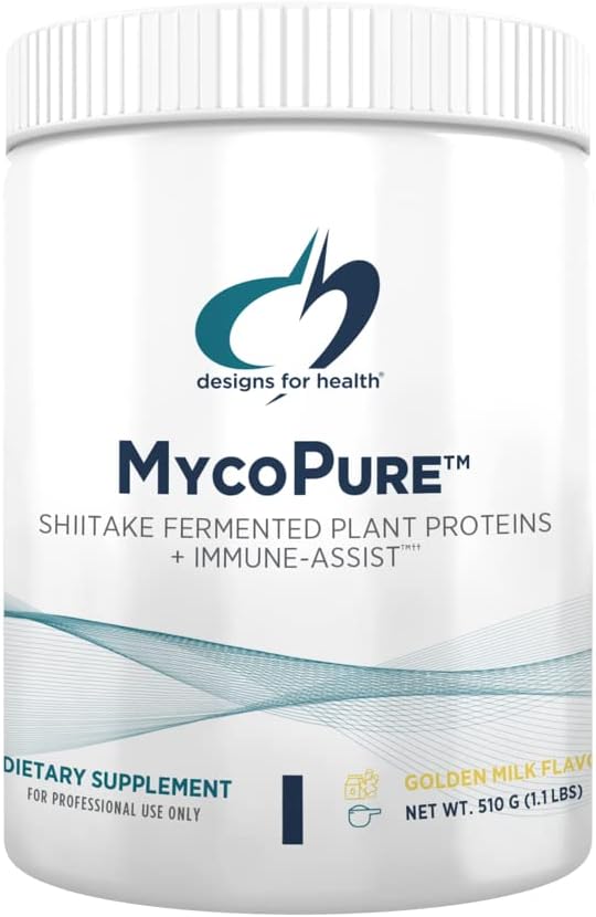 Designs for Health MycoPure Immune Support Mushroom Protein - Keto + Vegan Shiitake Mushroom Optimizer Boost - Immune System Support, Delicious Golden Milk Turmeric Flavor (15 Servings / 1.1lb)