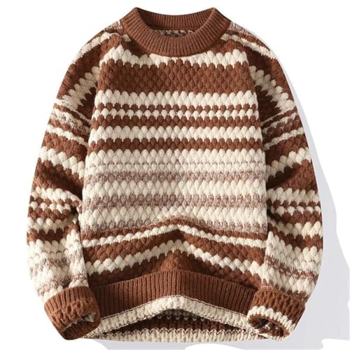 Men's Loose Pullover Slim Fit Knitted Sweater Thick Warm Retro Style Stripe Sweaters2