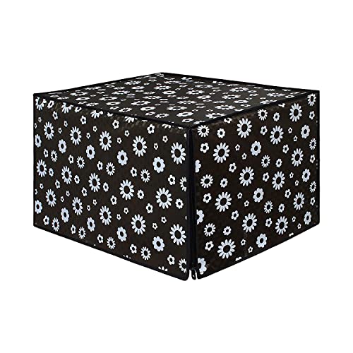 Image of PVC Microwave Oven Cover for Panasonic 27L N-CT645BFDG | Full Closure Zip | Waterproof & Dustproof | Attractive Digital Print | 51.3 x 30.6 x 47.1 cm | Black Floral Design