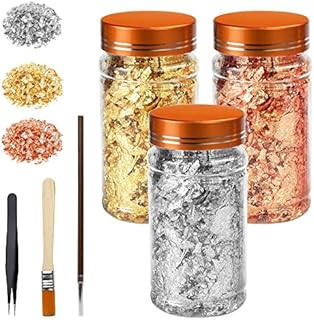 OLRWSLG Gold Foil Flakes for Resin, Craft Gold Metal Leaf Metallic Leaf for Nails Art Painting Resin Casting Jewelry Making DIY Home Decoration(Gold, Silver, Rose Gold Colors)