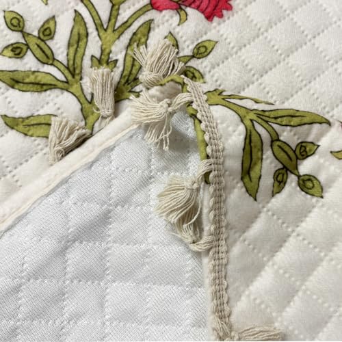 Image of House of Quirk IKATRA Series Quilted Printed Sofa Cover for Indian Sofa Set with Side Pocket - Premium Washable, Anti-Slip, Durable & Ultra Soft Fabric Protector (Ivory Phool, Three Seater)