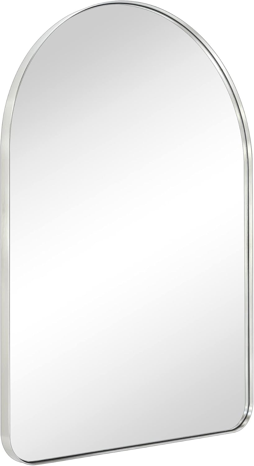 TEEBARN Brushed Nickel Arched Mirror 24x36 Wall Mounted Bathroom Mirror with Metal Frame Arched Top Vanity Mirror for Wall Decor Hangs Vertically
