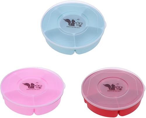 Miniatura 2 de Bandeja creativa de plástico dividida para servir aperitivos con tapa, 6 compartimentos para nueces, dulces, aperitivos y más, forma redonda, apta
