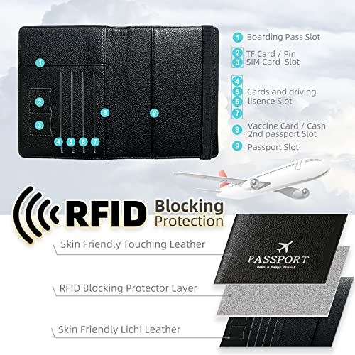 Passport Wallet, Rfid Passport Holder Cover Travel Wallet With Multiple Organizer Pockets For Id/Cards/Money/Documents, Pu Leather Passport Case Purse, International Travel Essentials (Black) #TOP1