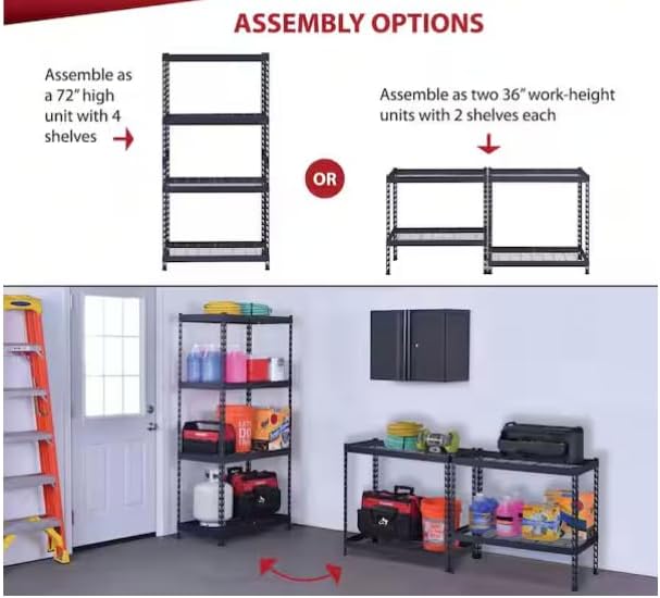 Husky 4-Shelf Heavy-Duty Metal Garage Storage Shelving Unit, Black, Adjustable, 36 in. W x 72 in. H x 18 in. D, 1000 lbs per Shelf