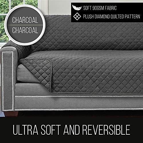 Sofa Shield Patented Sectional Couch Cover, Reversible Corner L Shaped Slipcover, Soft Quilted Microfiber, Durable Tear Resistant Furniture Stain Protector With Straps, Washable, 30X30, Charcoal #TOP3