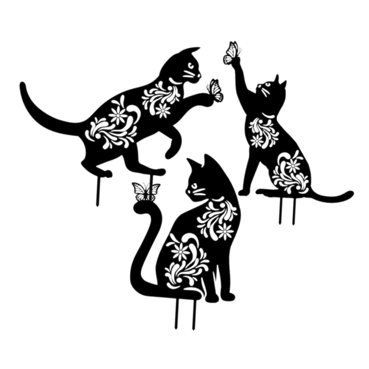 Lurrose Piquets de Jardin et Facile à Utiliser Adorable Décoration Extérieure Lot de 3 en Fer Noir de Chat pour Terrasse et Pelouse