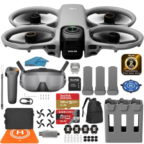 DJI Avata 360 Motion Fly More Combo FPV Drone with Camera, 3 Battery Bundle Includes Goggles N3 and RC Motion 3 for Intuitive Motion Control and Easy ACRO 360° Immersive Flight Drone with 2x 128GB microSD Cards, 2-Year Warranty + Pilot Kit