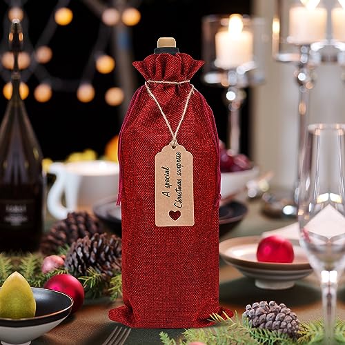 Image of Sailup Burlap Wine Bags 12 Pcs Wine Bottle Gift Bags With Drawstrings Tags & Ropes for Christmas Weddings Holiday Party, Birthdays, Travel, Blind Tastings, Reusable Home Storage 750ml
