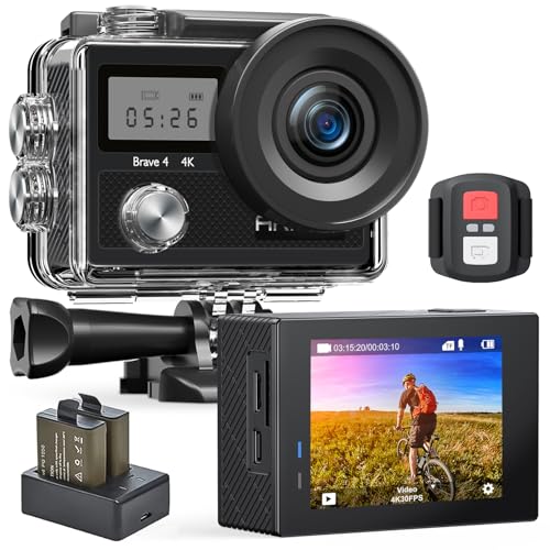 AKASO Brave 4 Action Camera 4K 30fps Ultra HD WiFi Sport Cameras with 170° FOV, Image Stabilization, 131FT Waterproof Underwater Camera with 2x1050mAh Batteries, Helmet Accessories Kit