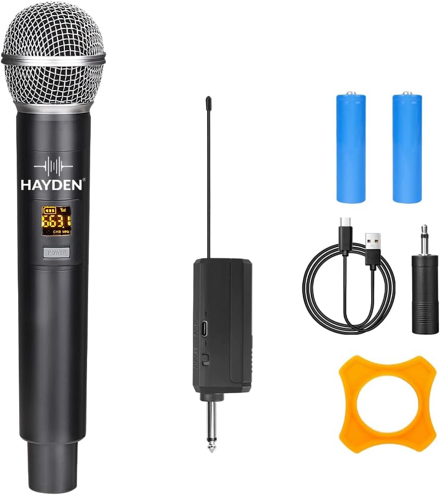 HY-58 Wireless Mic, Microphone, UHF Karaoke Dynamic mic with Type C Rechargeable Receiver & Hand Mike System 6.35mm Jack, 30-50 Meter Cordless Range (Single Microphone)