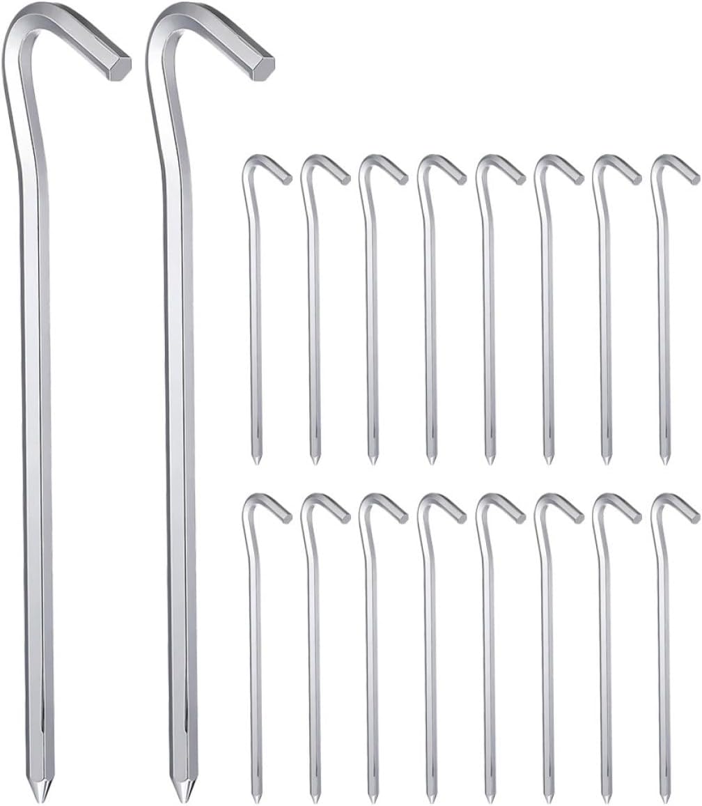 Veemoon 40pcs 18cm Hexagon Metal Tent Pegs Camping Ground Stakes Outdoor Tent Anchors with Hook for Hiking and Camping Shelters
