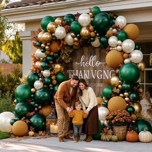 Image of Emerald Green Gold Balloon Dark Green Forest Hunter Brown White Sand | Pearl Balloon Garland Kit for Birthday Wedding Anniversary Baby Shower Graduation Party Decorations