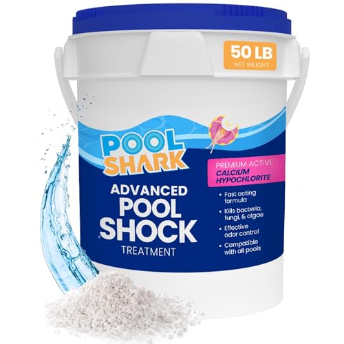 POOL SHARK 68% Calcium Hypochlorite Pool Shock | 50 lb Bucket Chlorine Granules | Pool Shock Treatment for Swimming Pools | Inground & Above Ground Pool Cleaning, Fast-Acting Chlorine Shock