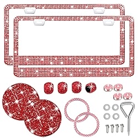 Reindeer Antlers For Cars Silver License Plate Frame Bling Pink Rhinestone License Plate Frame For Women - Handcrafted Glitter Diamond Car License Plate Frame Cover Holder - Stainless Steel, 2 Pack Sparkly