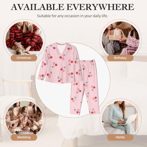 Image of Women'S Long Sleeve Pajama Set Soft Loungewear Button-Down Top & Elastic Waist Pants S- 2XL