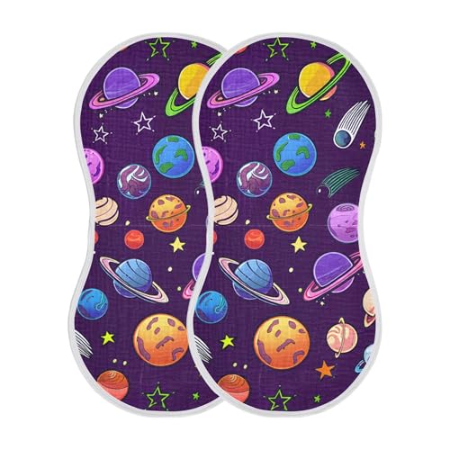 xigua Colorful Planets Baby Burp Cloths for Newborn Boys and Girls 2 Pack, Soft & Absorbent Cotton Baby Burp Cloth, Baby Washcloths, Newborn Towel, Burp Rags2