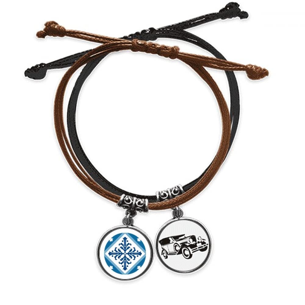 Bracelet corde main motif fleur decorative Talavera en cuir ajustable - 3