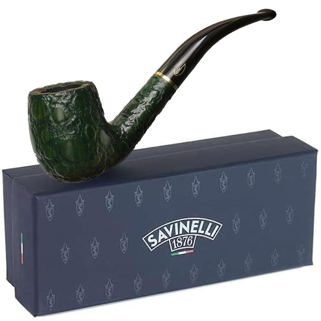 Pipes Alligator Collection Green 606 KS Bent Billiard - Colorful Hand Stained Italian Wood Briar Pipe, Handmade in Italy, 6mm