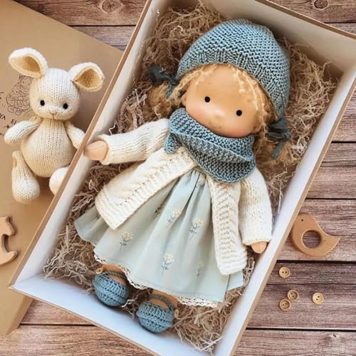 Puwaiio Muñeca Wal-dorf hecha a mano, muñeca Wal-dorf de algodón para niñas, bautizo, bonita muñeca de pelo rizado, primera muñeca para bebés y niños pequeños
