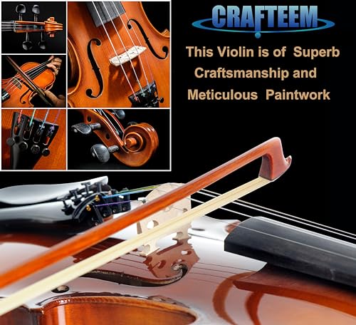 image for Crafteem Spruce and Maple Solid Wood Violin Outfit for Beginner Kids &