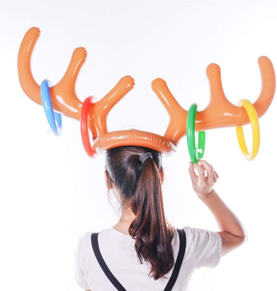 空気注入式 投げゲーム トナカイ 輪投げ型 角バルーン トナカイ インフレータブル 帽子 クリスマス ホリデーパーティーゲーム玩具 トナカイクリスマスハット アントラーリング クリスマスパーティー