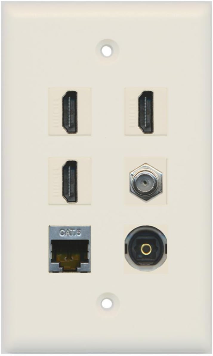 RiteAV - 3 HDMI 1 Port Coax Cable TV- F-Type Shielded Cat6 Ethernet Toslink Wall Plate - White