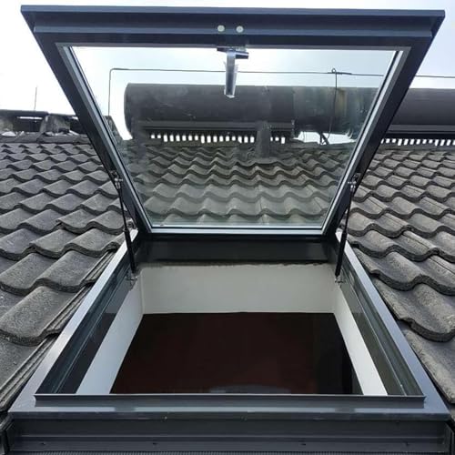Kaverno Ventana De Techo con Película Solar Y Guantes, Claraboya para Ático, Solario O Sótano, Cubierta para Techo Inclinado O Plano, Ventana De Aluminio Personalizable(Black,LxW 50x50cm/19.7x19.7in)