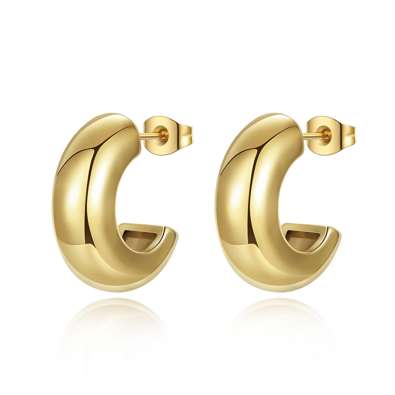 YeGieonrChunky Gold Hoop Earrings for Women, Lightweight Stainless Steel Thick Hollow Open Hoops with 18K Real Gold Plated, Hypoallergenic Earrings Trendy Jewelry for Women Girls