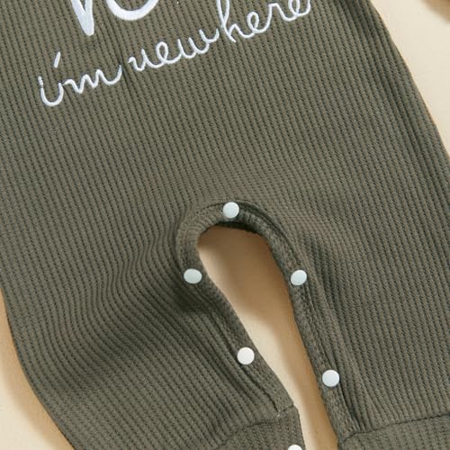 SAYOO Newborn Baby Boy Girl Romper I'm New Here Embroidery Letter Jumpsuit Coming Home Outfits Fall Gender Neutral Clothes 7