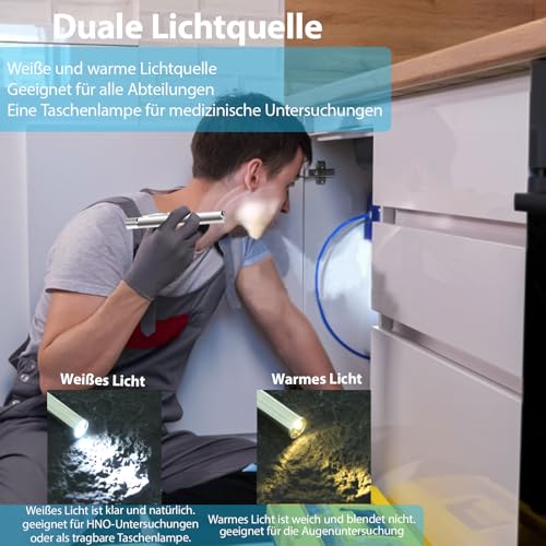 KEWAYO Diagnostikleuchte Pupillenleuchte Medizinische, Aufladbar USB Diagnostische LED Stiftlampe Ärzte Krankenschwester Zubehör, Medizinische Lampe Stiftlicht mit 2 Lichtquellen, Taschenclip