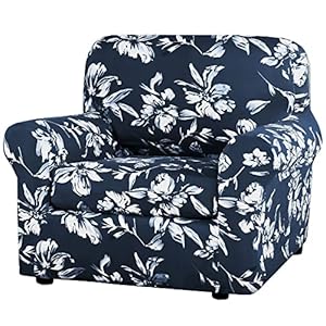 H.VERSAILTEX Super Stretch 2 Pieces Sofa Covers for Armchair Covers Living Room Chair Slipcovers Feature Soft Thick Modern Style with Individual Cushion Cover Pet Friendly – Armchair, Navy